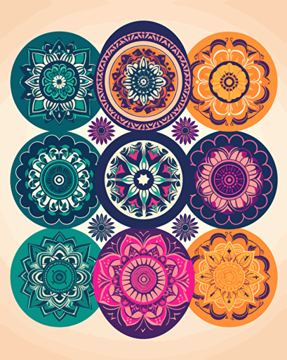 mandala retro gaming, retro aesthetics, vector image, sticker design, pantone colors
