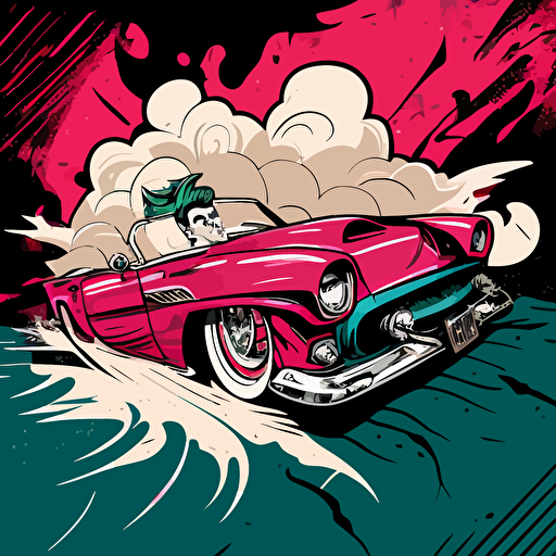a comic book style version of a slab style car from Houston, illustrated, vector art, convertible