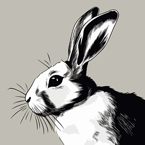 vector art of a bunny seen from the side, black and white