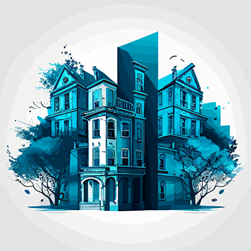 illustration for decoration of a real estate agency with shades of blue in vector style