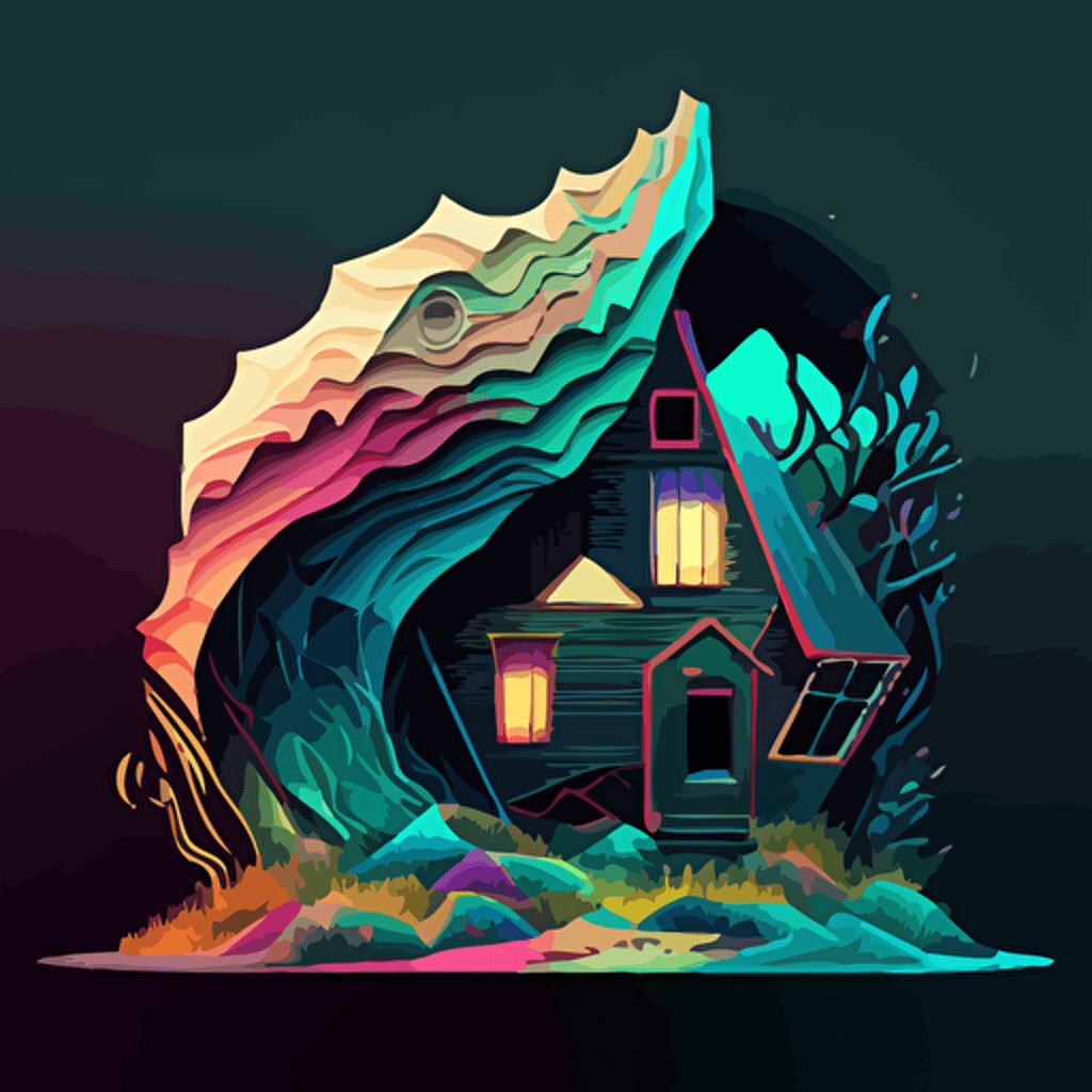 cyber wave art style colored vector of a digital house