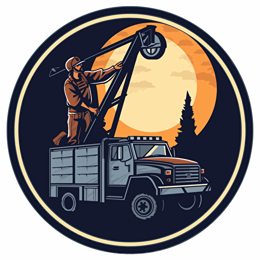 a flat vector logo of a lineman bucket truck