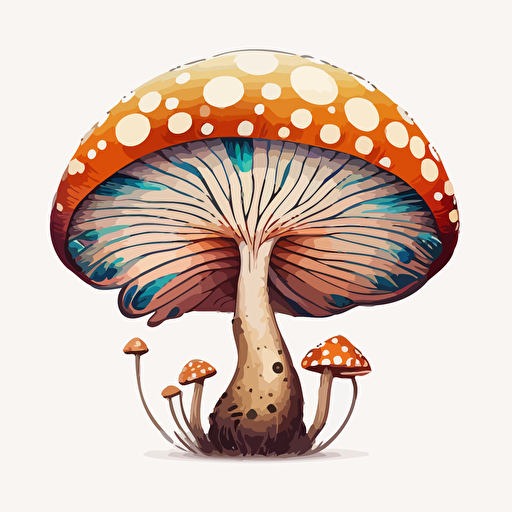 illustrated mushroom, vector art, earthy colours, symmetrical, isolated white background