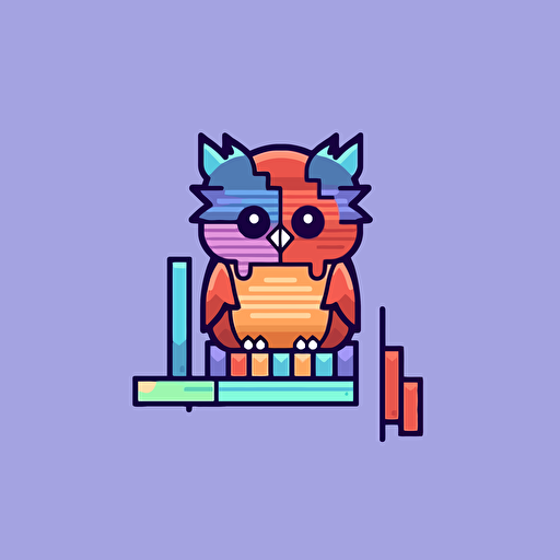 a cute pixel owl vector logo with a bar chart