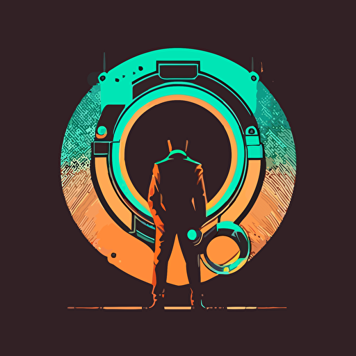 a minimalist poster of an unidentifiable man in handcuffs handcuffs, in the style of futuristic, art deco, cryptocurrency, vector, minimalist