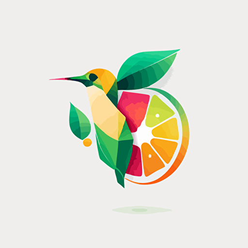 Logo Geometric minimal Hummingbird and tropical fruits, Logo for Health Coach, Vector, Logo, green, pink, orange