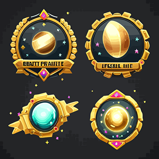 Space game achievement badge set, planet, drill, vector, plain background