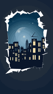 A robbery to be solved in a cut paper style, a safe emptied of its contents, footprints leading to a broken window, a city below, Illustration, vector, cut paper,