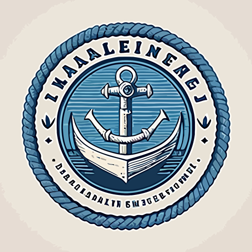 clean company logo for a recreational craft maintenance company called "Tenderland" featuring an anchor inside a circle of rope, simple, white and blue, vector emblem, minimalistic, low detail, smooth