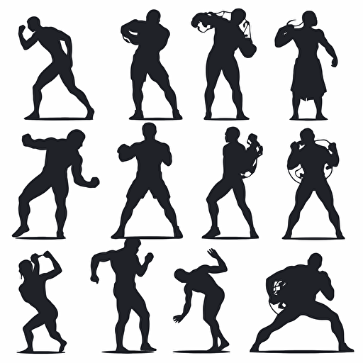 Vector set black silhouettes athlete wrestler in wrestling duel fight greco roman wrestling martial art