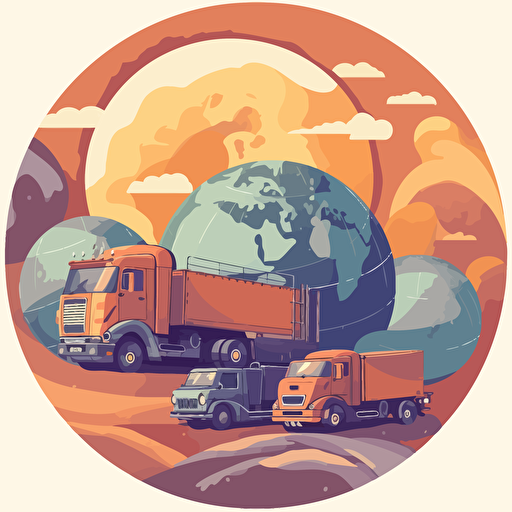 a vector illustration of trucks driving around a globe