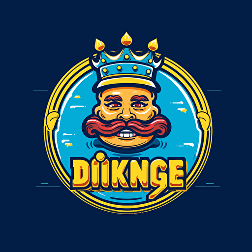 Create a logo with three vector donuts, the center donut with a queen crown. do it with gold, black, dark blue colors, with letters around it that say donut king, without images of people.