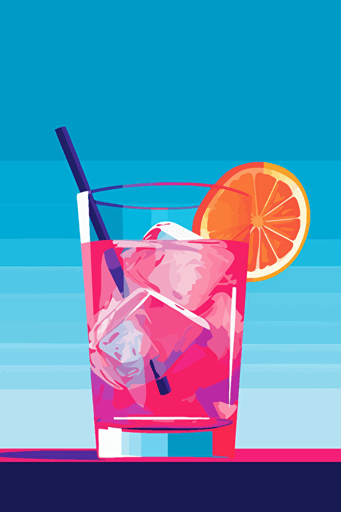 gin and tonic vector art, 1980s poster, pretty colours, geometric minimalism