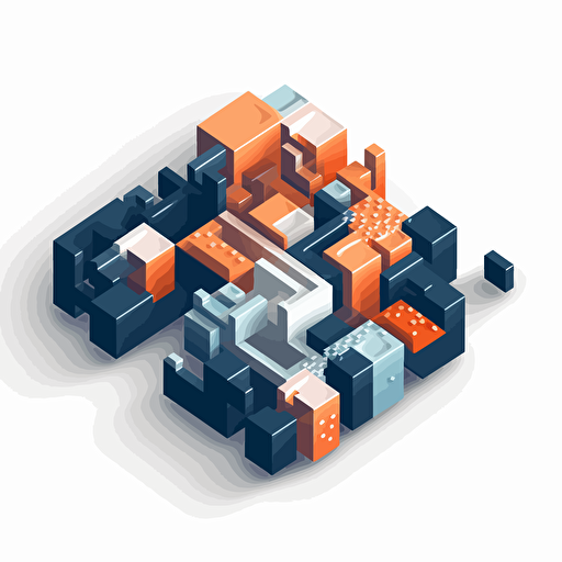 flat vector icon, interconnected united states map, blue and orange and white and dark gray, isometric