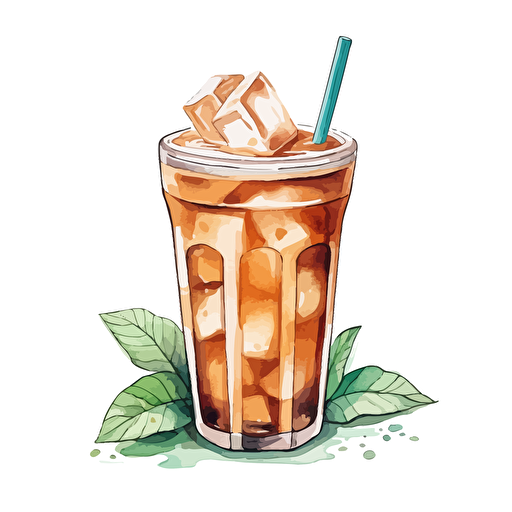 watercolor vector illustration boho iced coffee sticker white background