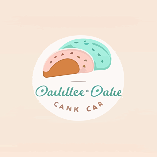 a simple vector logo featuring a cake, a loaf of bread and cookies. With elegant font, 5 pastel colors, no shade, against a white background with a modern artistic style