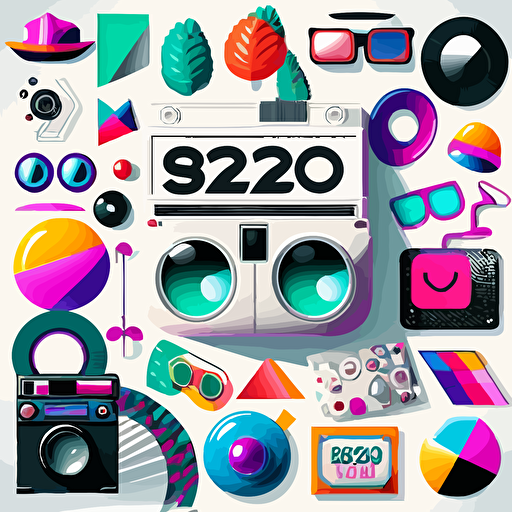 32 vectors 90s disco themed no shadows white background