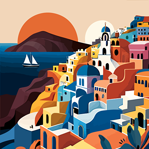 image of santorini in smooth colorful vector style
