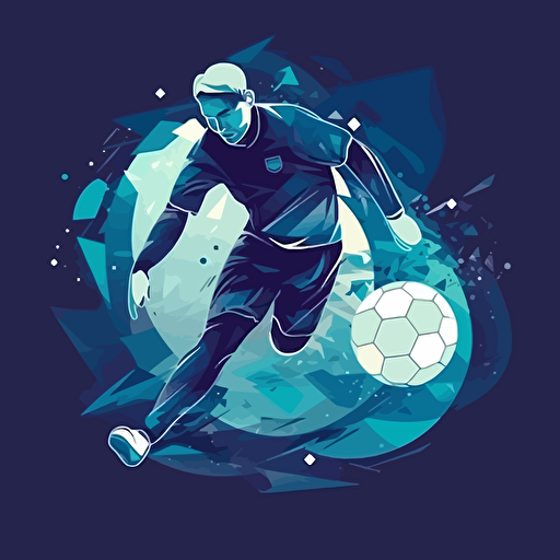 man kicking a soccer ball and wearing a soccer uniform illustration, vector, 2d, blue colors