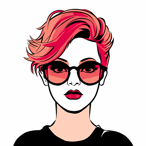 very simple vector logo for a fashion vlogger I have red very short hair but very cute, with glasses in pink no background