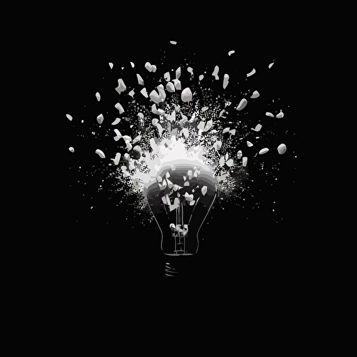 animation sequence of lightbulb exploding, black and white, simple vector, black background