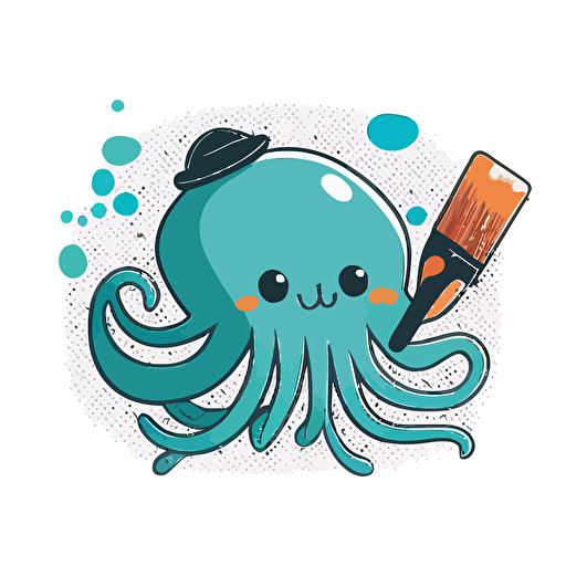 an octupus riding a paint brush, vector art, simple, cartoon, vector logo