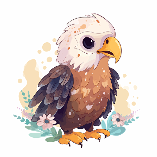 cute eagle, detailed, cartoon style, 2d watercolor clipart vector, creative and imaginative, floral, hd, white background