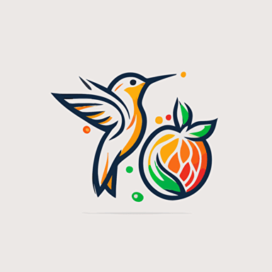 hummingbird with fruits logo , lineal and minimalistic style, vector logo, 2D vector logo, Flat vector logo, 1 color