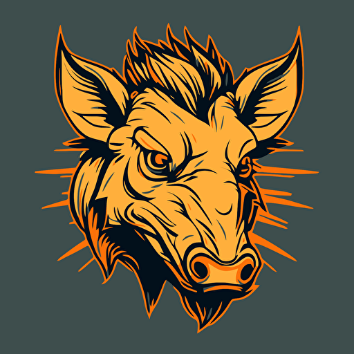 warthog, head shot, cartoon eyes, friendly but focused, wry smile, vector logo, vector art, emblem, simple, cartoon, 2d