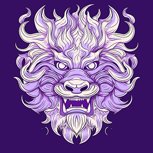 a white and purple Chinese dragon head traditional lunar new year core, single line vector art 2d
