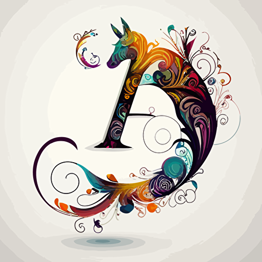 the letter "e" from abstract logo marks,modern digital logo, with unicorn, mandala color,white background,Vector,