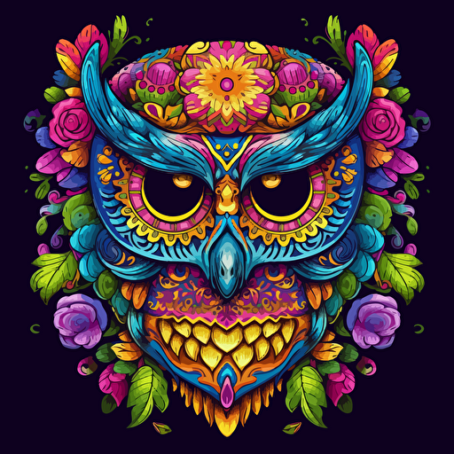 owl, day of the dead artwork style, vector, detailed