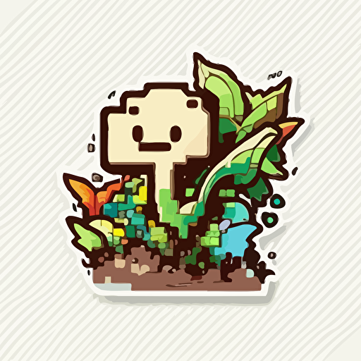 pixelated, plants, Sticker, Delighted, Earthy, Graffiti, Contour, Vector, White Background, Detailed