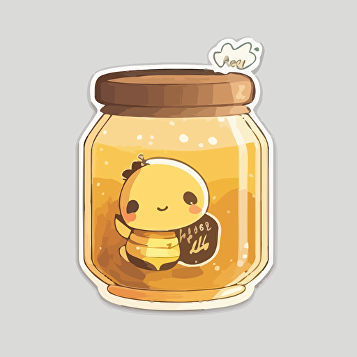 vector sticker design, transparent background, yellow and brown toning, cute kawaii style, Honey jar filled with honey simple bacground