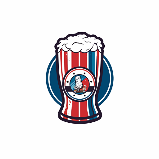 soccer logo club with soccer ball and glass of beer, red and blue stripes, modern, white background, vector.