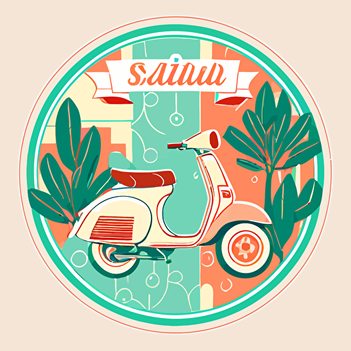 Italian vibes motif, retro aesthetics, vector image, sticker, pantone color scheme. No text