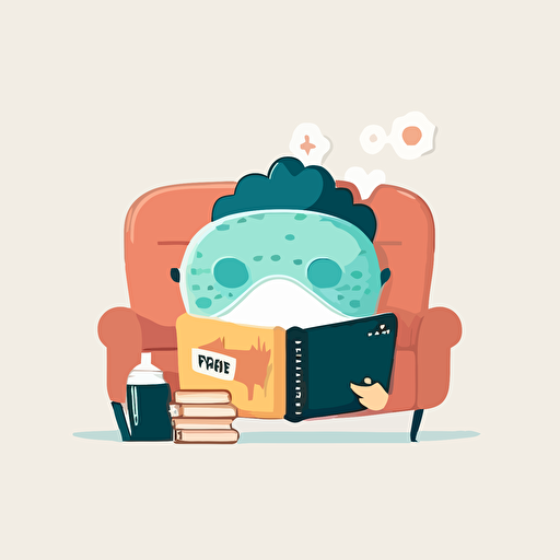 cute flat vector illustrations of face mask, book, couch and movie.