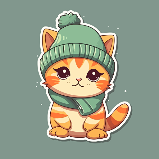 sticker design, super cute baby pixar style kitten, wearing a beanie, vector