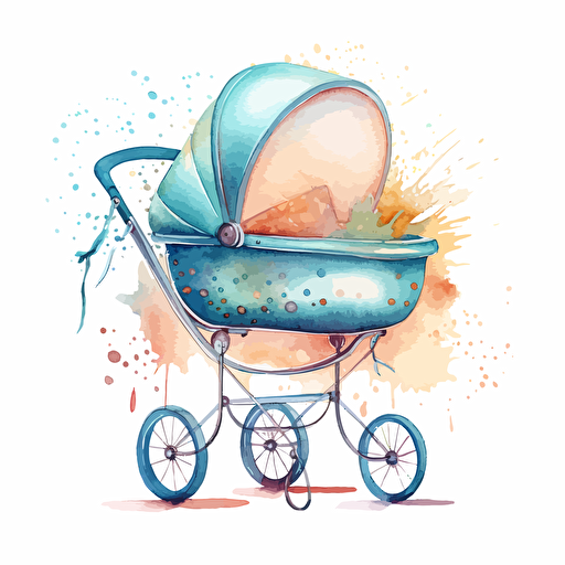 watercolor design of super cute baby pram, detailed, vector