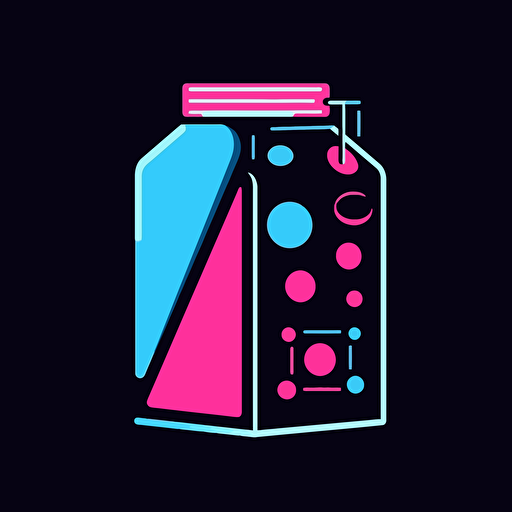 milk carton logo, flat image, pixel art Neon, pink blue white and black, vector simple, fun, creativity, playfulness, high quality