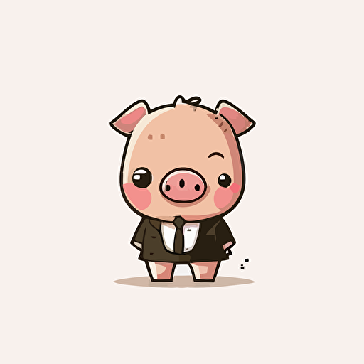 cute pig in a suit kawaii style, vector, high resolution, minimalistic, simple, white background