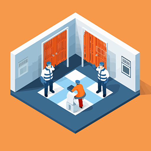 flat vector icon, prisoner educational opportunities, blue and orange and white and dark gray, isometric