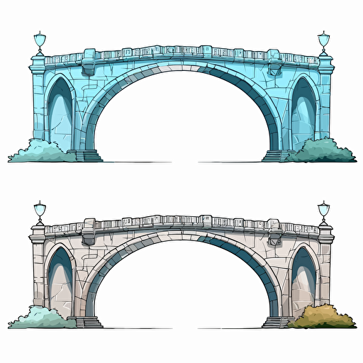 draw vector cartoon style on white background variation of bridge with high arches without scenery, use top side view