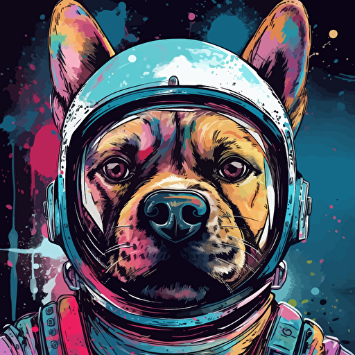 vector art ready to print colourful graffiti illustration of dog in space ,face only, symmetrical, vibrant color, hip hop, high detail