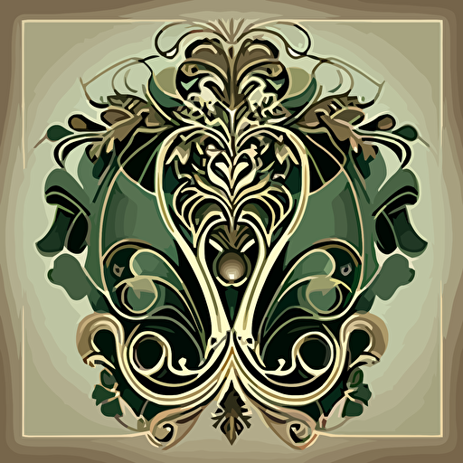 symbolic art nouveau Vector in sepia, fractal, green tones