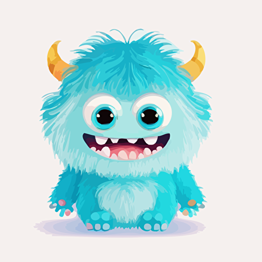 A gorgeus baby fur japanese monster, smiling, ukranian colors, white background, vector art , pixar style