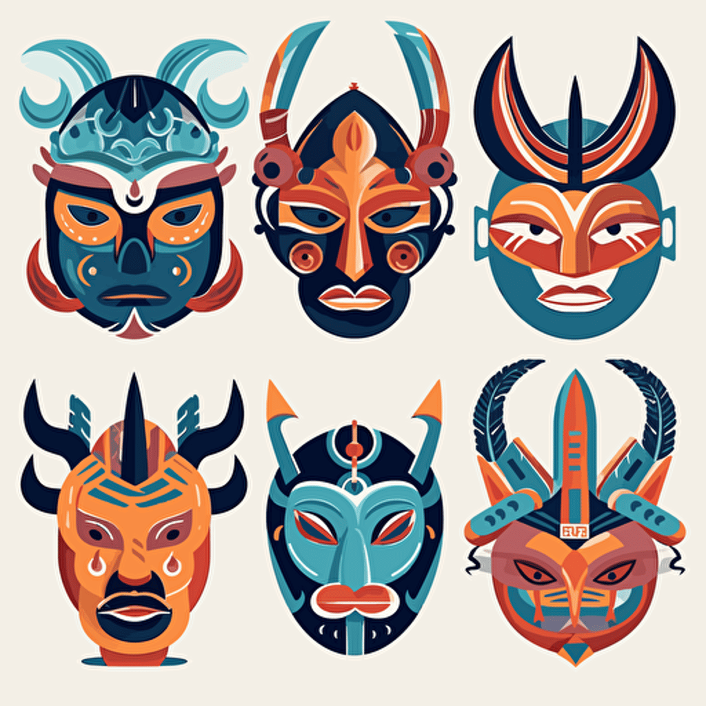 assorted group of azuki masks, illustration, flat art, vectorized