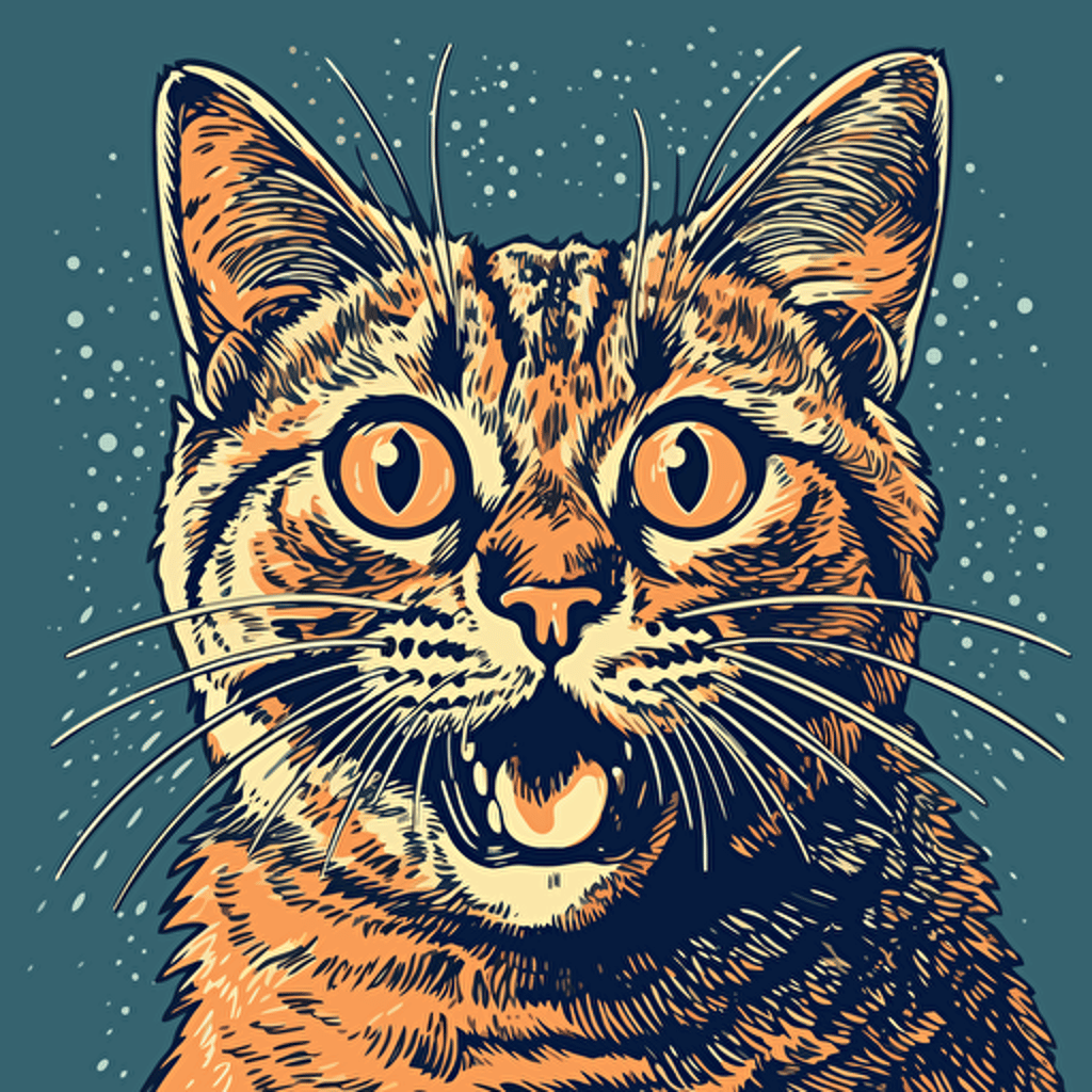 vector art style, cat looking excited, in the style of Michael Parks