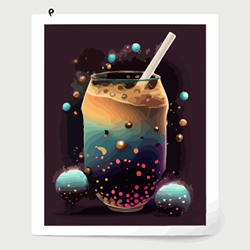 colorful vector art, galaxy inside boba drink, boba pearls