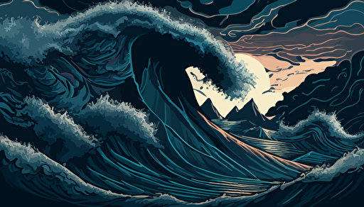 vector art, tumultuous ocean